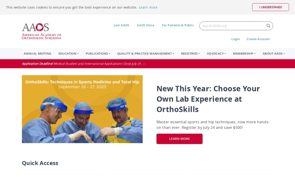 American Academy of Orthopaedic Surgeons Screenshot