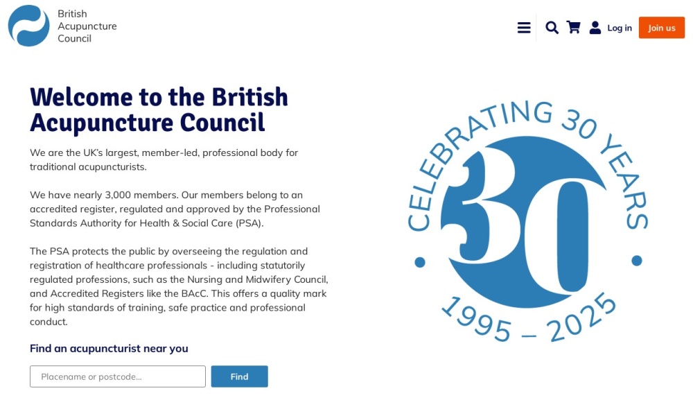 British Acupuncture Council Screenshot