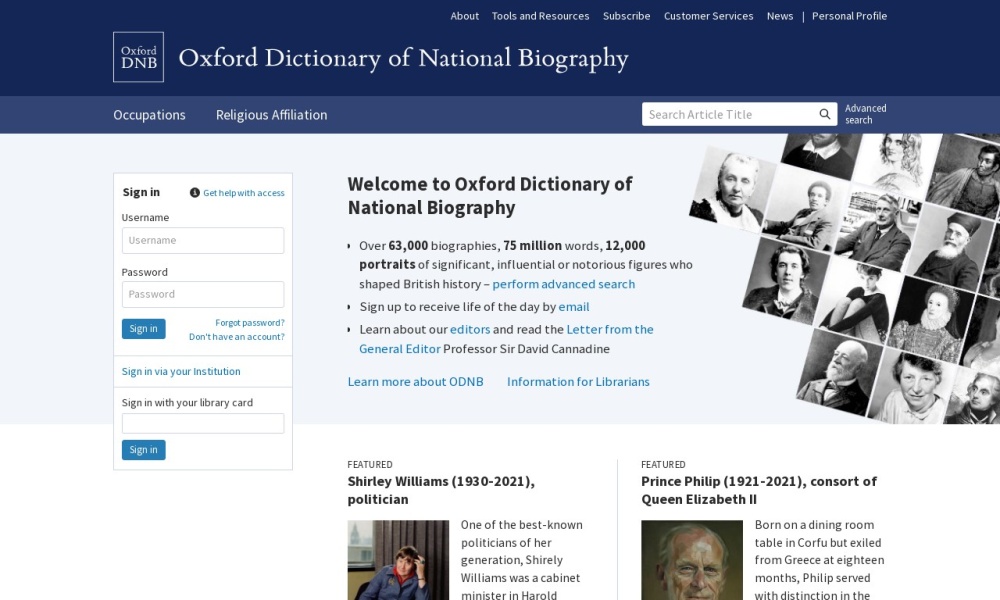 Dictionary of National Biography Screenshot