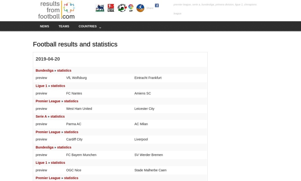Football statistics Screenshot